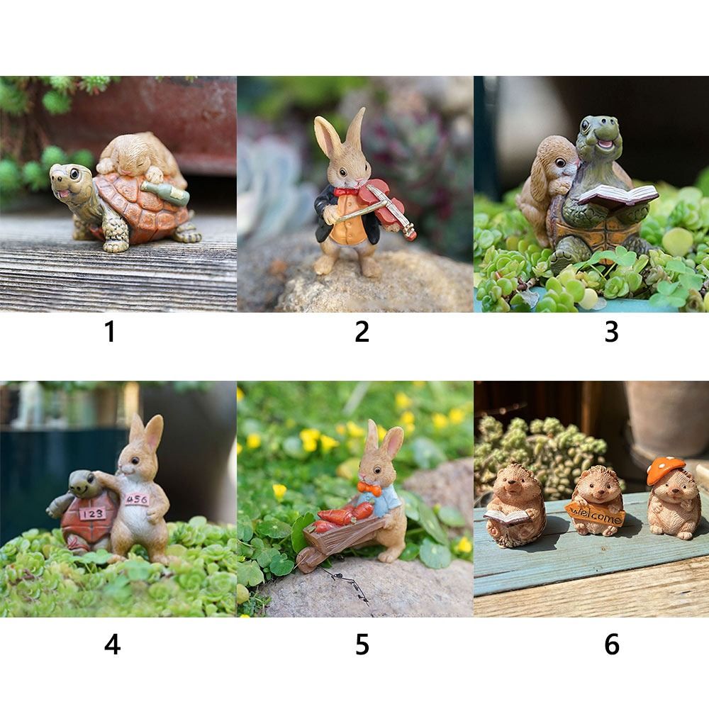 Resin Rabbit Figurine Micro Landscape Ornament Garden Turtle Statue Bonsai Decor