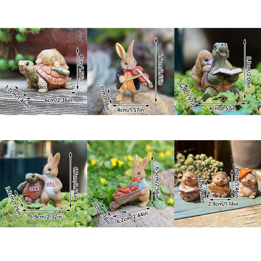 Resin Rabbit Figurine Micro Landscape Ornament Garden Turtle Statue Bonsai Decor
