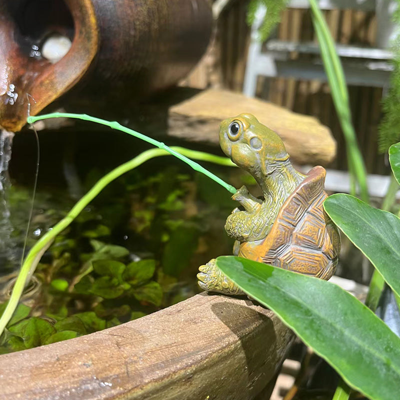 Resin Fishing Turtle Statue Garden Figurine Outdoor Animal Sculpture Ornament