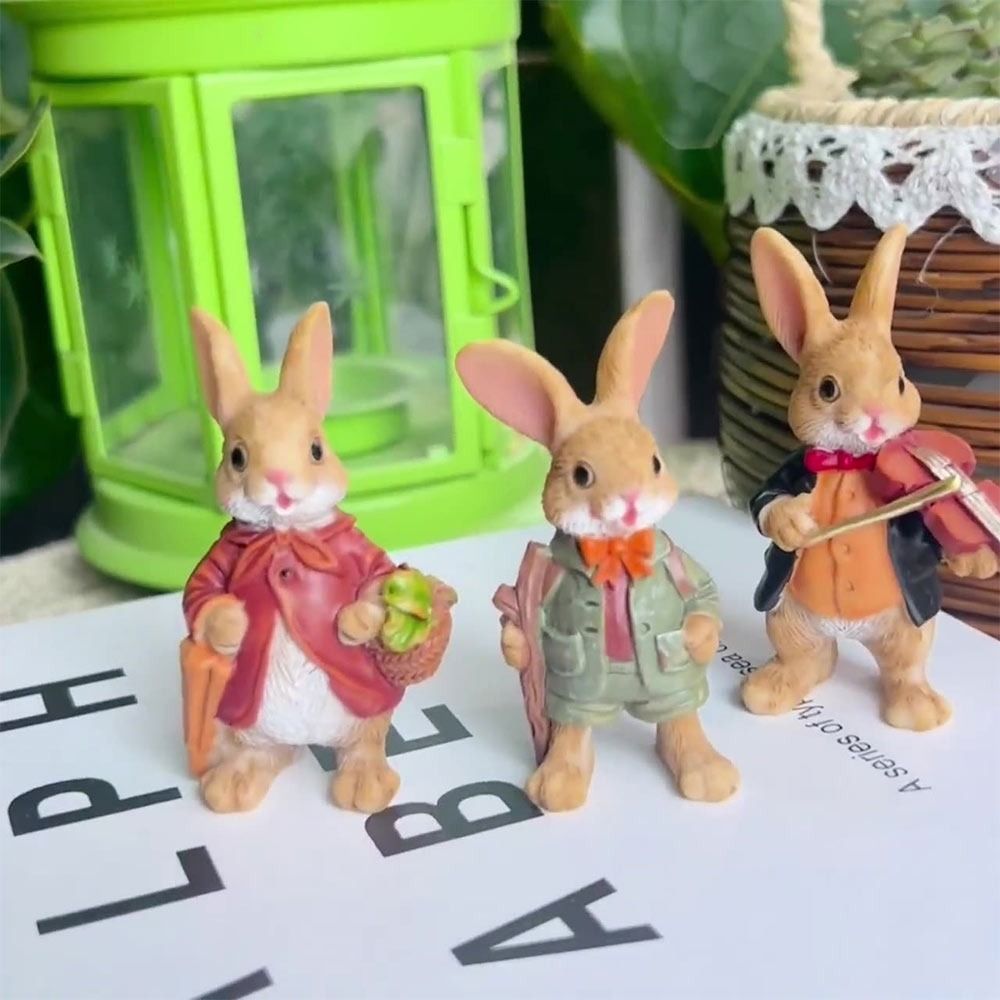 Resin Rabbit Figurine Micro Landscape Ornament Garden Turtle Statue Bonsai Decor