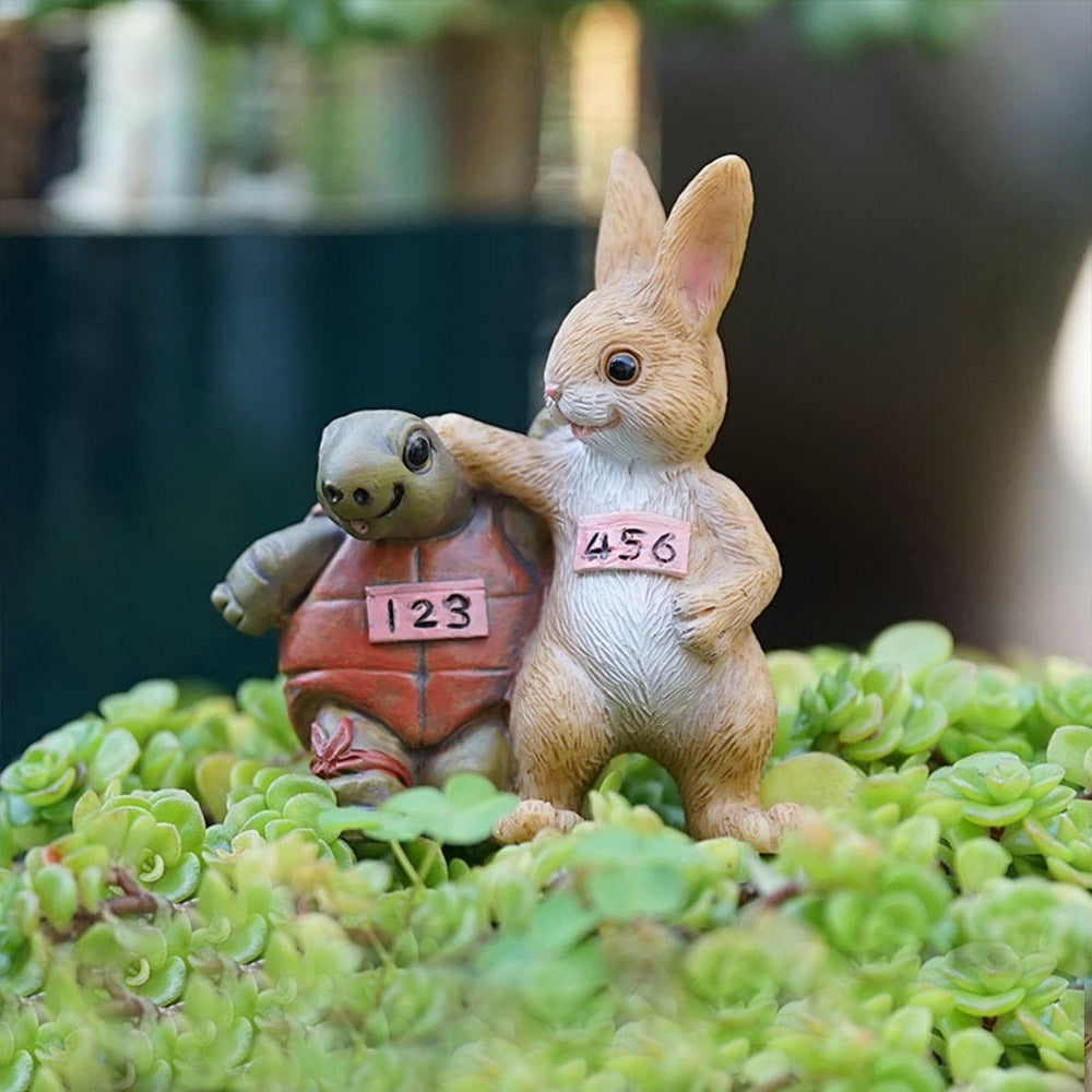 Resin Rabbit Figurine Micro Landscape Ornament Garden Turtle Statue Bonsai Decor