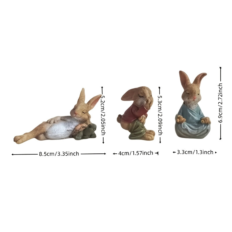 3Pcs Bunny Rabbit Garden Statue Set Easter Bunny Figurines Home Desktop Decor