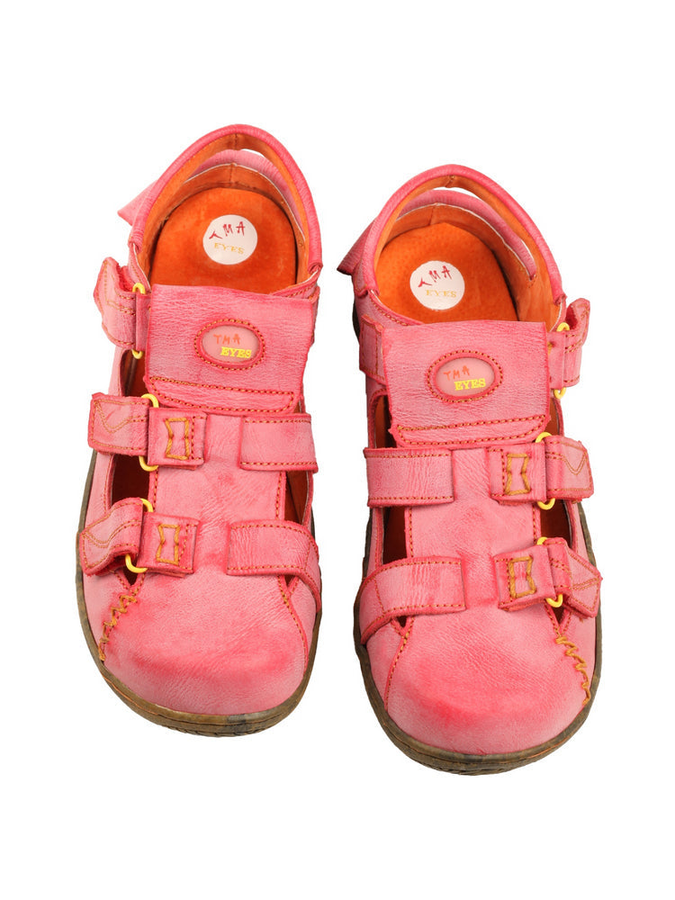 TMA EYES Women's Leather Sandals   Closed-Toe Hook & Loop Summer Comfort