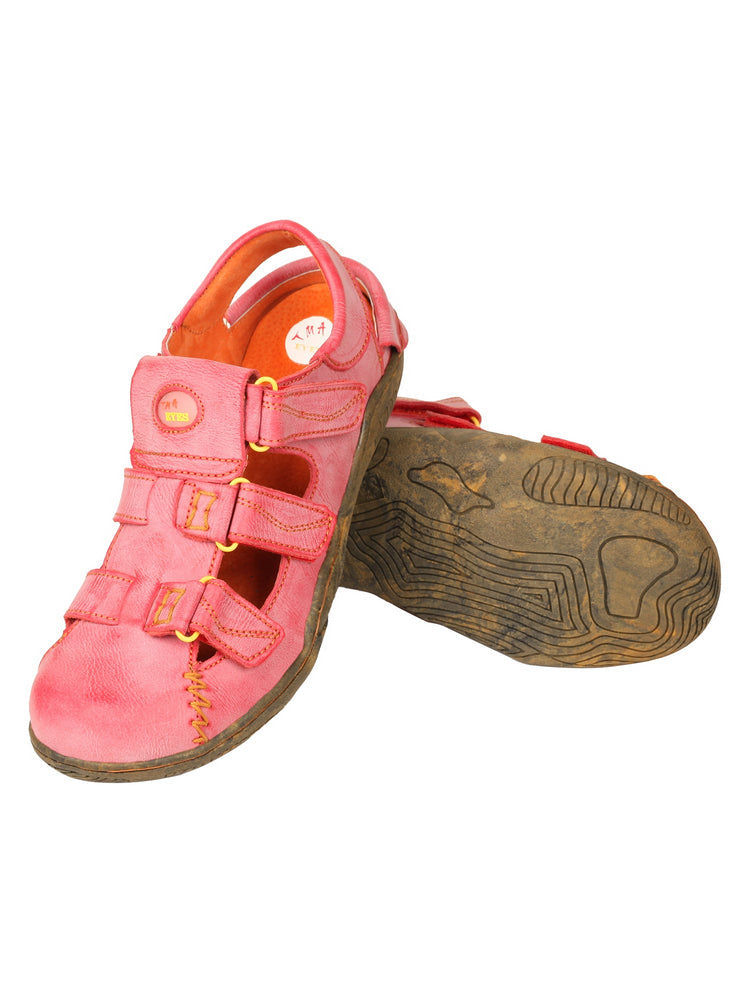 TMA EYES Women's Leather Sandals   Closed-Toe Hook & Loop Summer Comfort