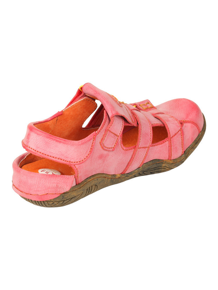 TMA EYES Women's Leather Sandals   Closed-Toe Hook & Loop Summer Comfort