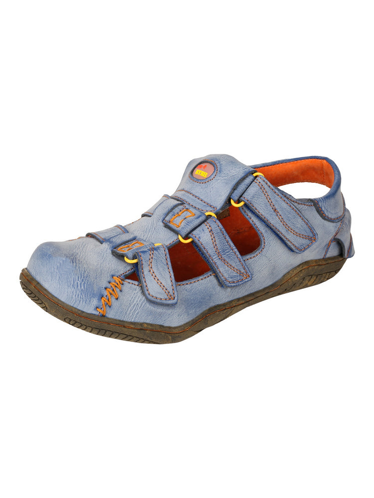 TMA EYES Women's Leather Sandals   Closed-Toe Hook & Loop Summer Comfort