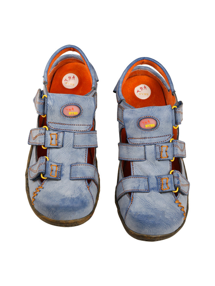 TMA EYES Women's Leather Sandals   Closed-Toe Hook & Loop Summer Comfort