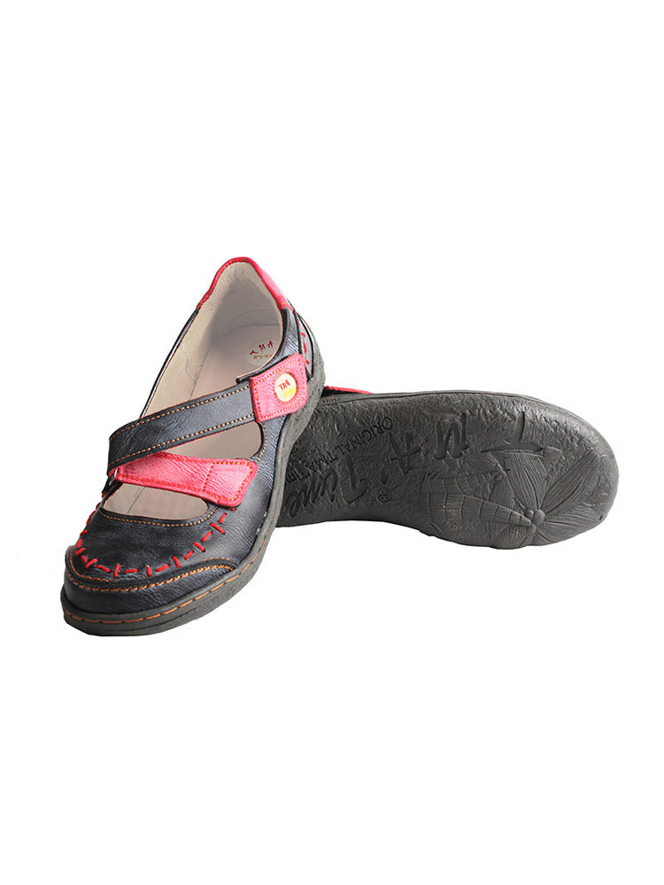 TMA EYES Cross-Strap Velcro Sandals   Color-Block Hand-Stitched Casual Shoe