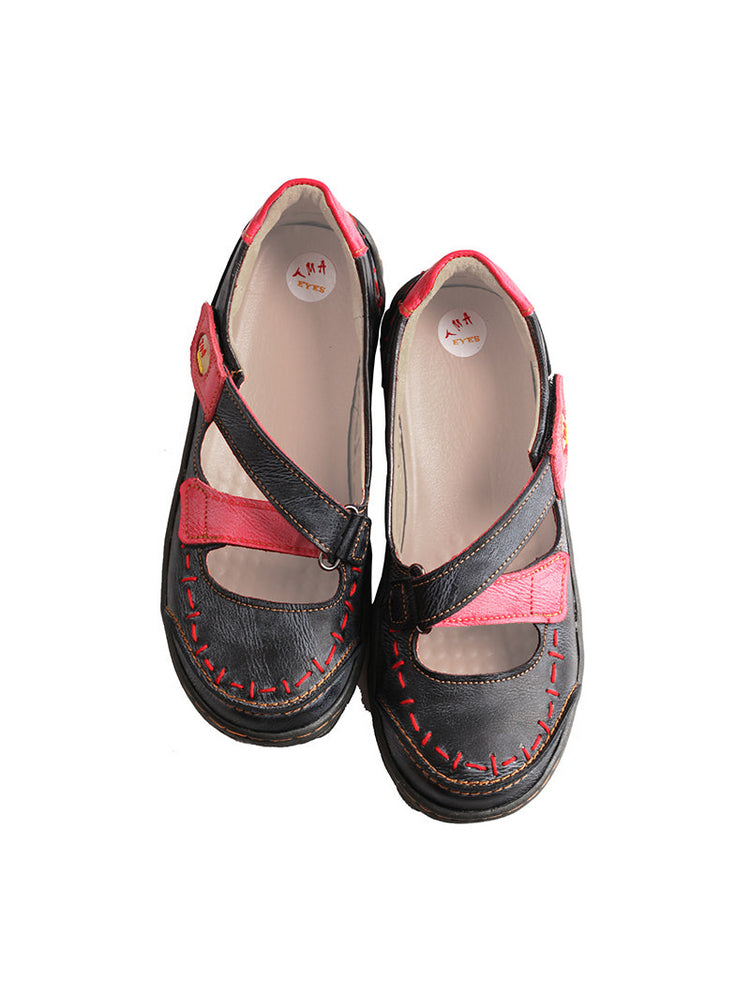 TMA EYES Cross-Strap Velcro Sandals   Color-Block Hand-Stitched Casual Shoe