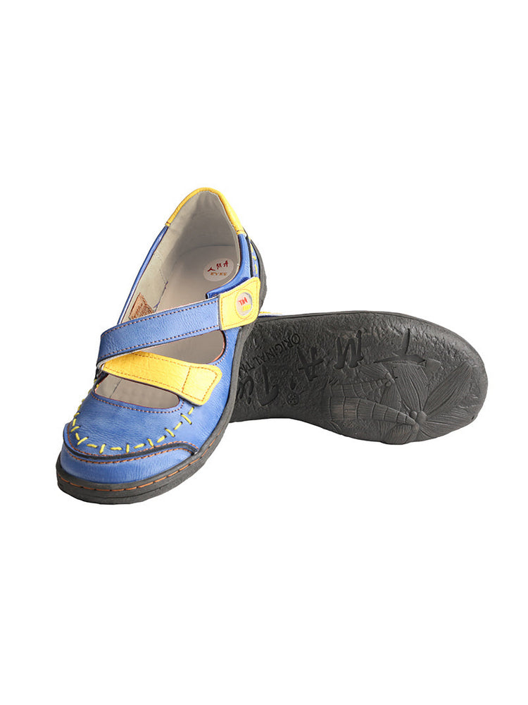 TMA EYES Cross-Strap Velcro Sandals   Color-Block Hand-Stitched Casual Shoe