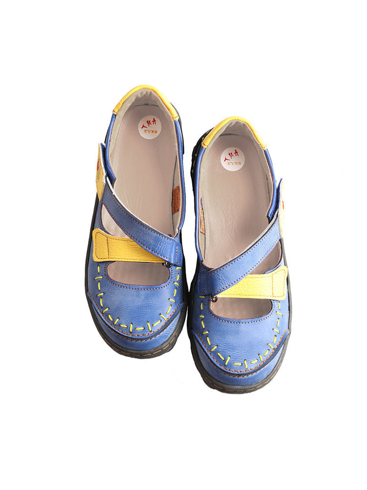 TMA EYES Cross-Strap Velcro Sandals   Color-Block Hand-Stitched Casual Shoe