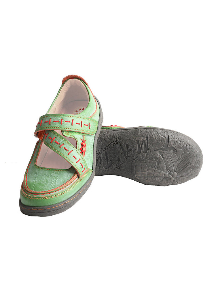 TMA EYES Hand-Stitched Sneakers  Cross-Strap Velcro Solid Color Casual