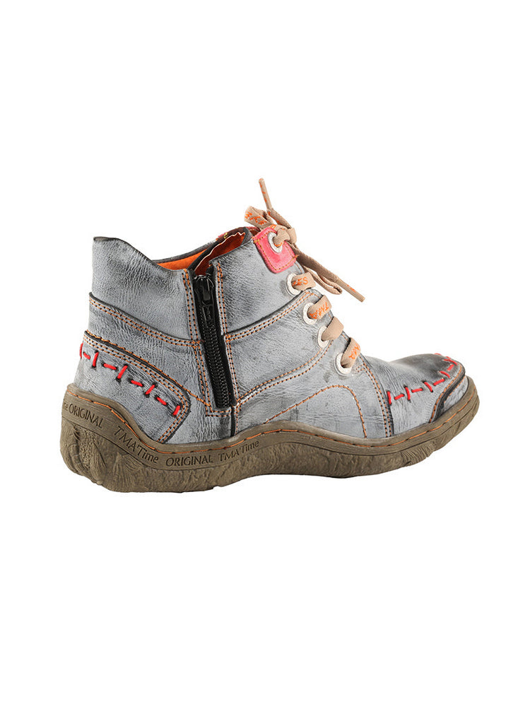 TMA EYES Handwork Leather Casual Boots  Low Heel Stitching Lace-up Women's