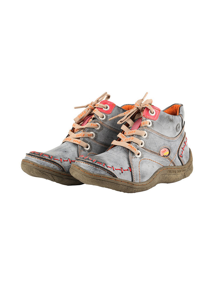 TMA EYES Handwork Leather Casual Boots  Low Heel Stitching Lace-up Women's