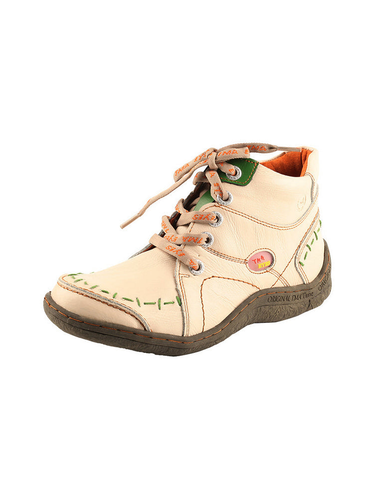TMA EYES Handwork Leather Casual Boots  Low Heel Stitching Lace-up Women's