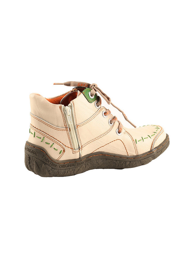 TMA EYES Handwork Leather Casual Boots  Low Heel Stitching Lace-up Women's