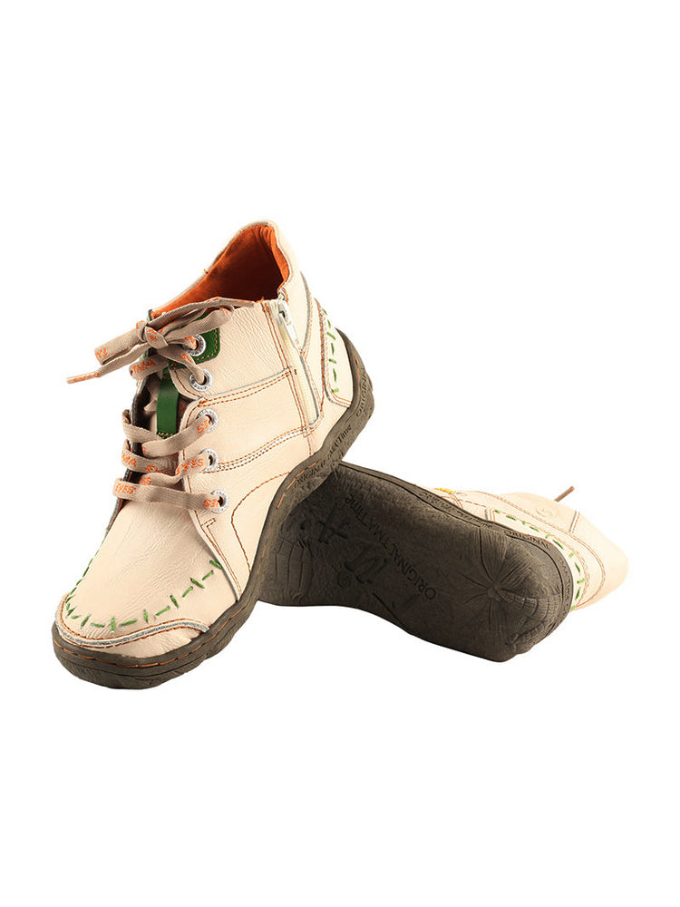 TMA EYES Handwork Leather Casual Boots  Low Heel Stitching Lace-up Women's