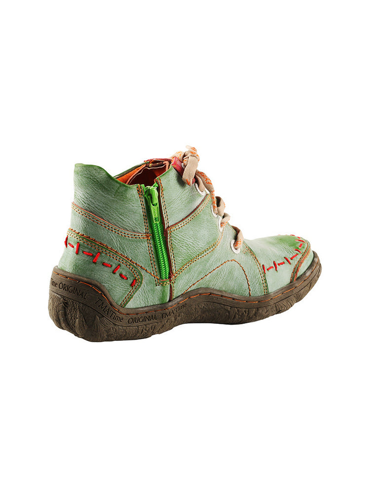 TMA EYES Handwork Leather Casual Boots  Low Heel Stitching Lace-up Women's
