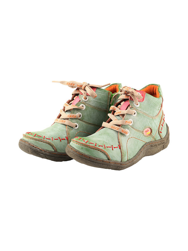 TMA EYES Handwork Leather Casual Boots  Low Heel Stitching Lace-up Women's