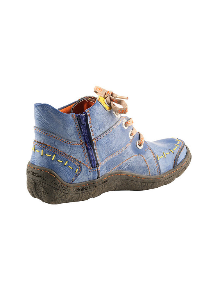 TMA EYES Handwork Leather Casual Boots  Low Heel Stitching Lace-up Women's