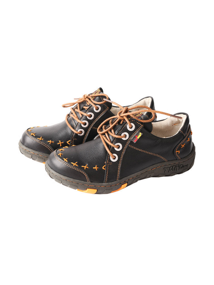 TMA EYES Hand-Stitched Top-Grain Leather Casual Sneakers Women's