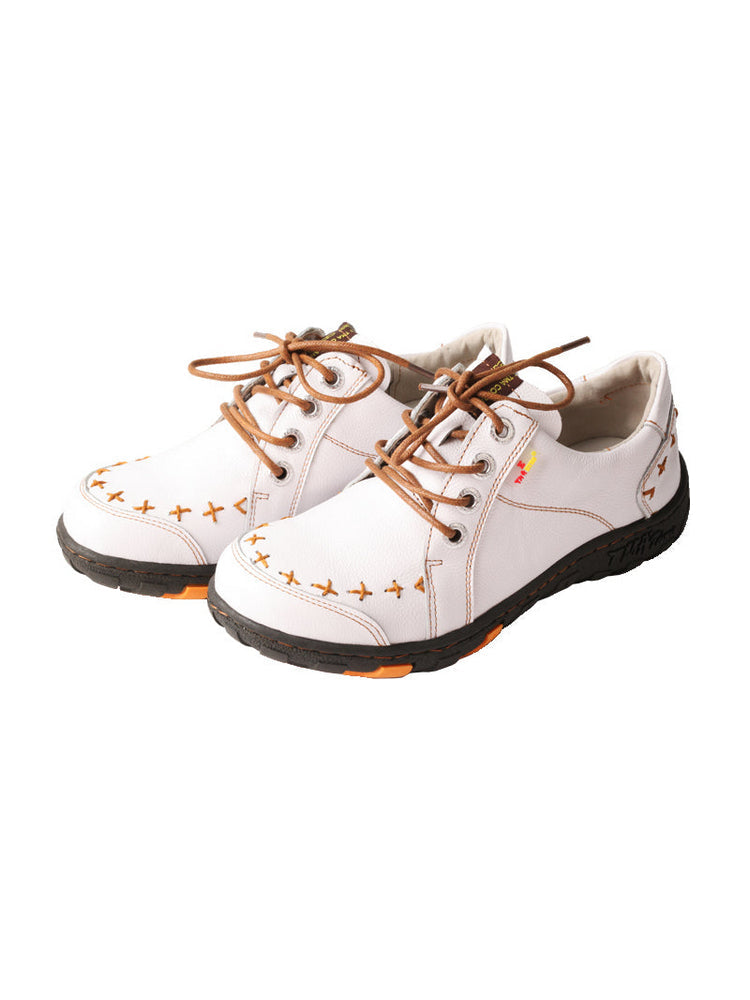 TMA EYES Hand-Stitched Top-Grain Leather Casual Sneakers Women's