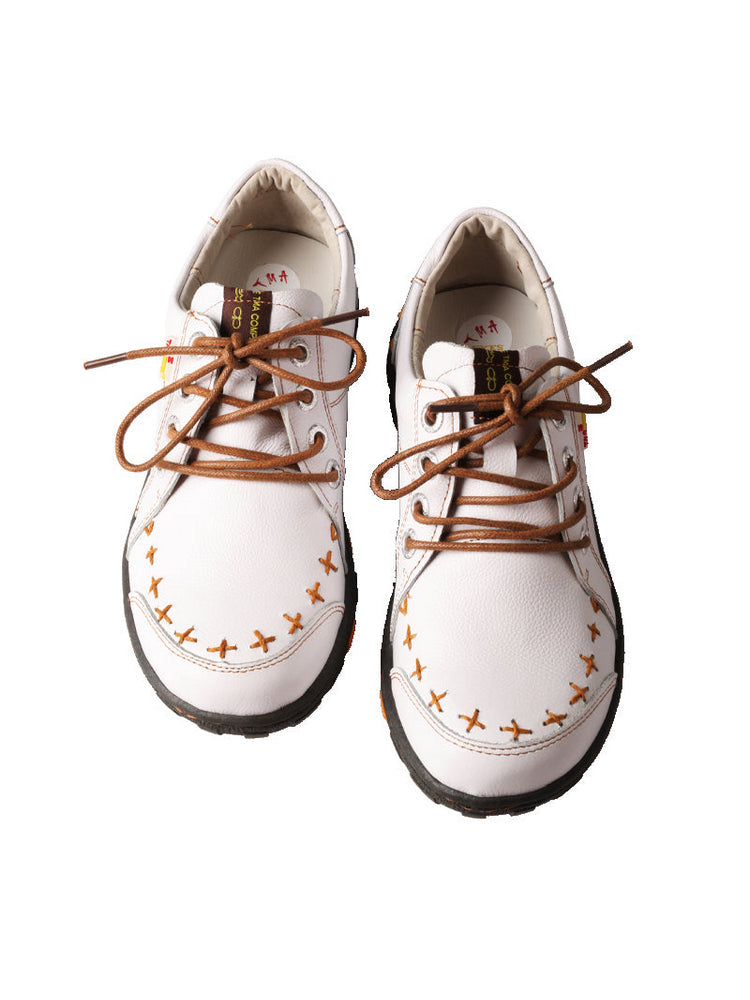 TMA EYES Hand-Stitched Top-Grain Leather Casual Sneakers Women's