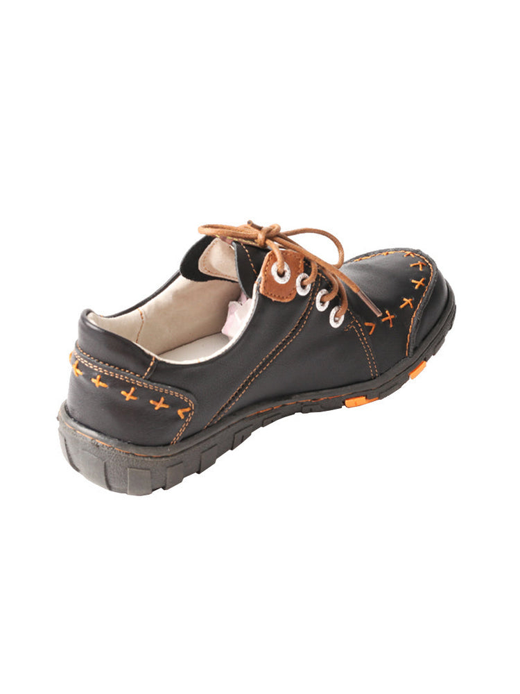 TMA EYES Top-Grain Leather Color-Block Sneakers  Hand-Stitched Casual