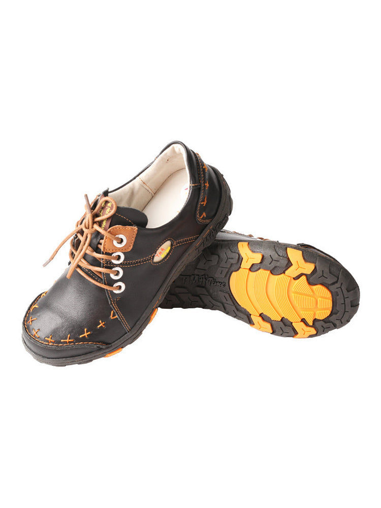 TMA EYES Top-Grain Leather Color-Block Sneakers  Hand-Stitched Casual