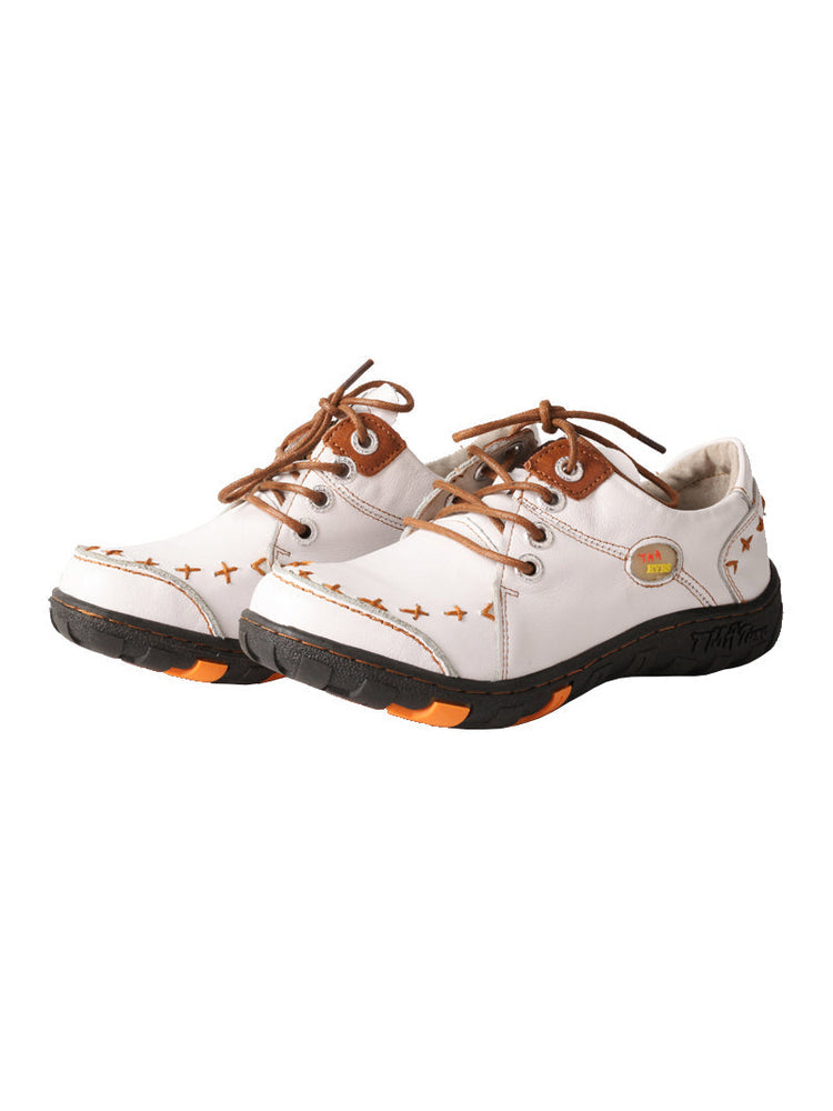 TMA EYES Top-Grain Leather Color-Block Sneakers  Hand-Stitched Casual