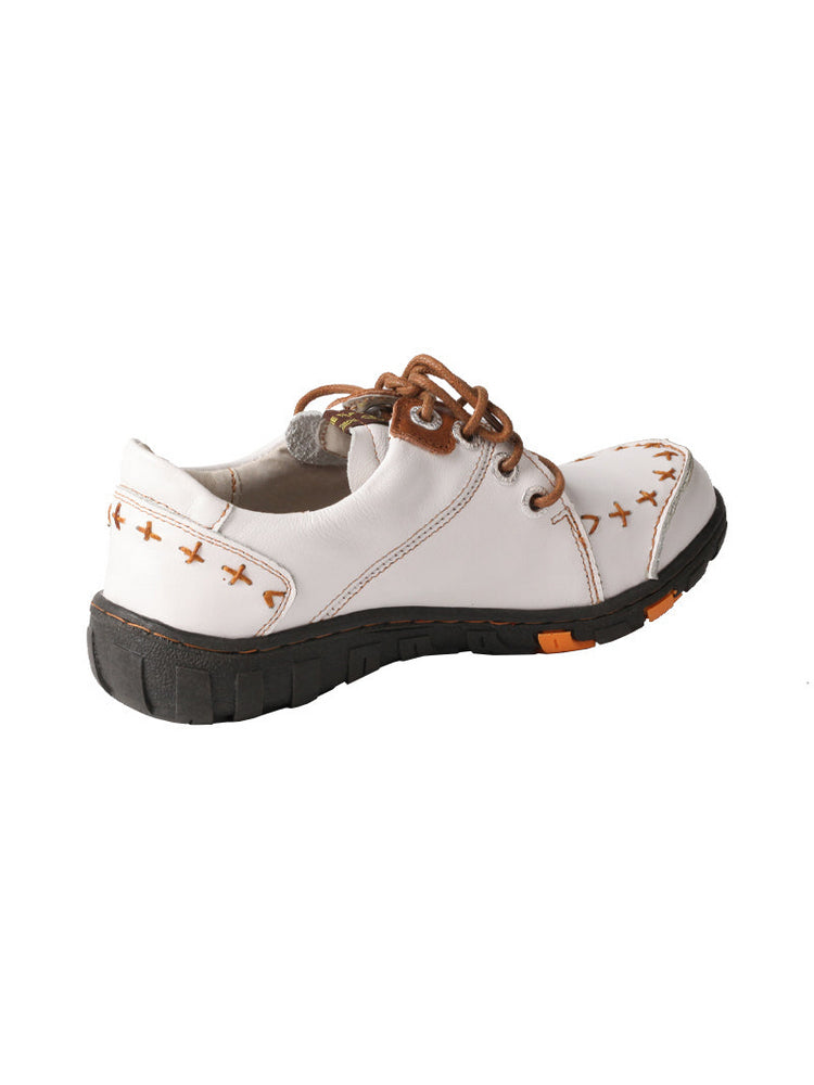 TMA EYES Top-Grain Leather Color-Block Sneakers  Hand-Stitched Casual