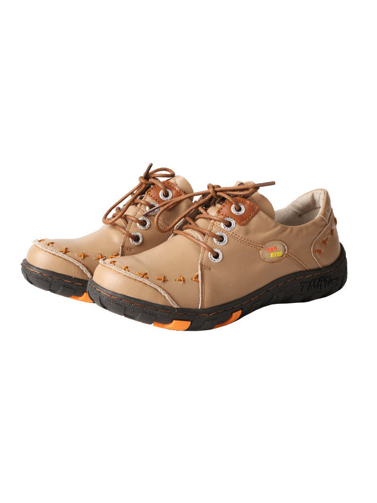 TMA EYES Top-Grain Leather Color-Block Sneakers  Hand-Stitched Casual