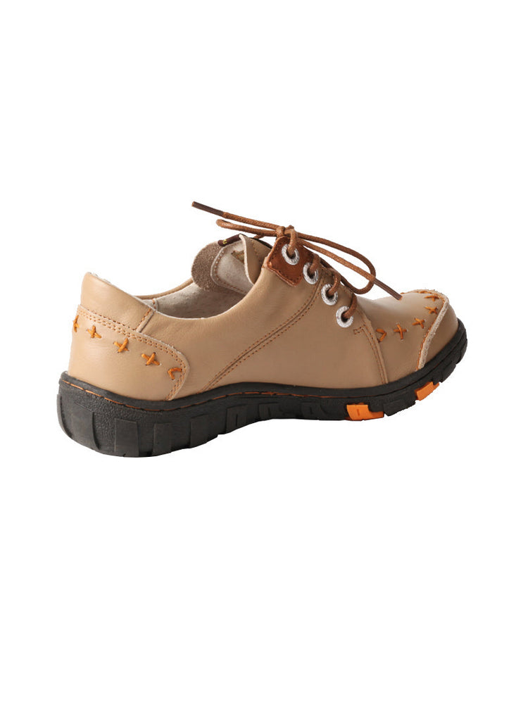 TMA EYES Top-Grain Leather Color-Block Sneakers  Hand-Stitched Casual