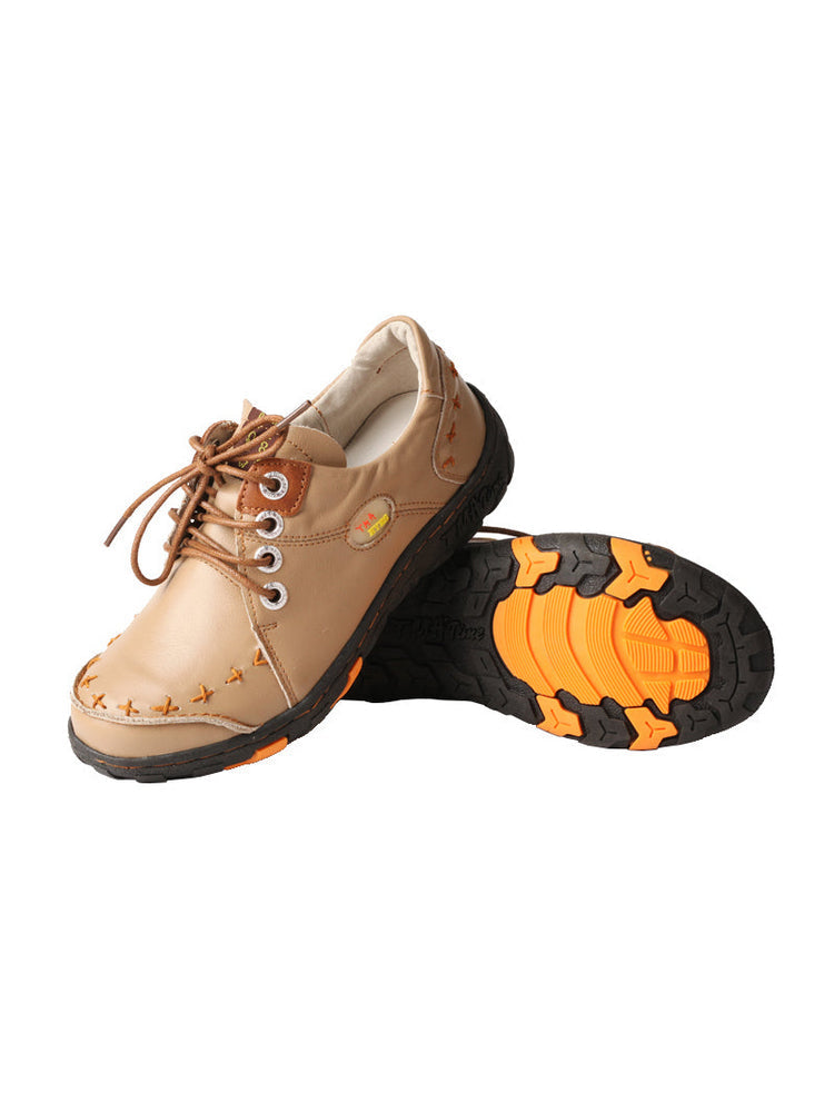 TMA EYES Top-Grain Leather Color-Block Sneakers  Hand-Stitched Casual