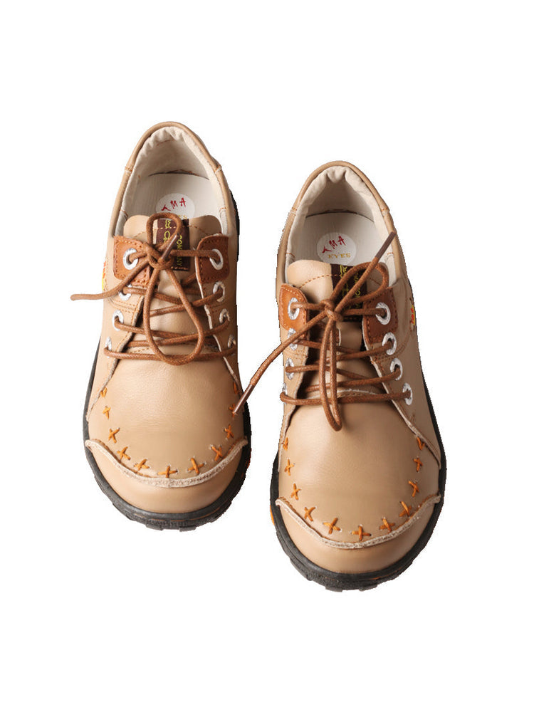 TMA EYES Top-Grain Leather Color-Block Sneakers  Hand-Stitched Casual