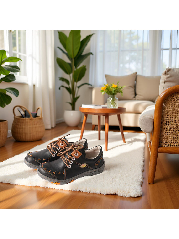 TMA EYES Hand-Stitched Top-Grain Leather Casual Sneakers Women's