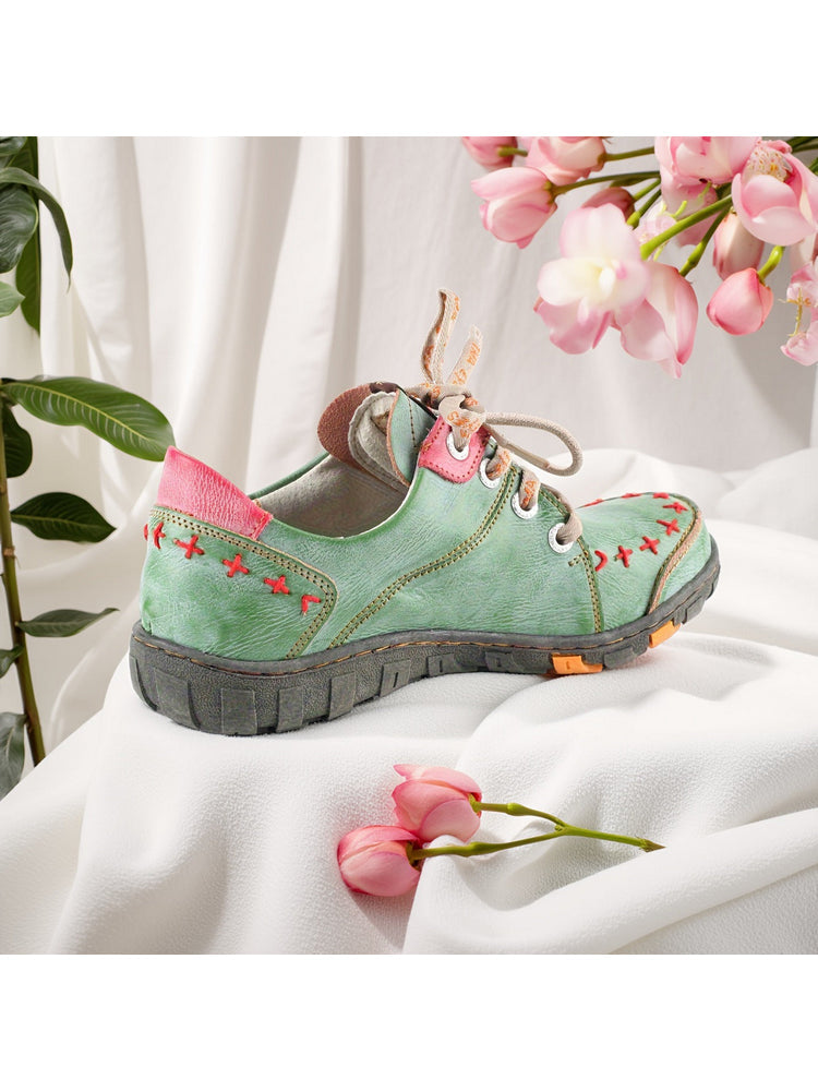 TMA EYES Handcrafted Leather Sneakers | Vintage Rub-Off Casual Women's Shoe