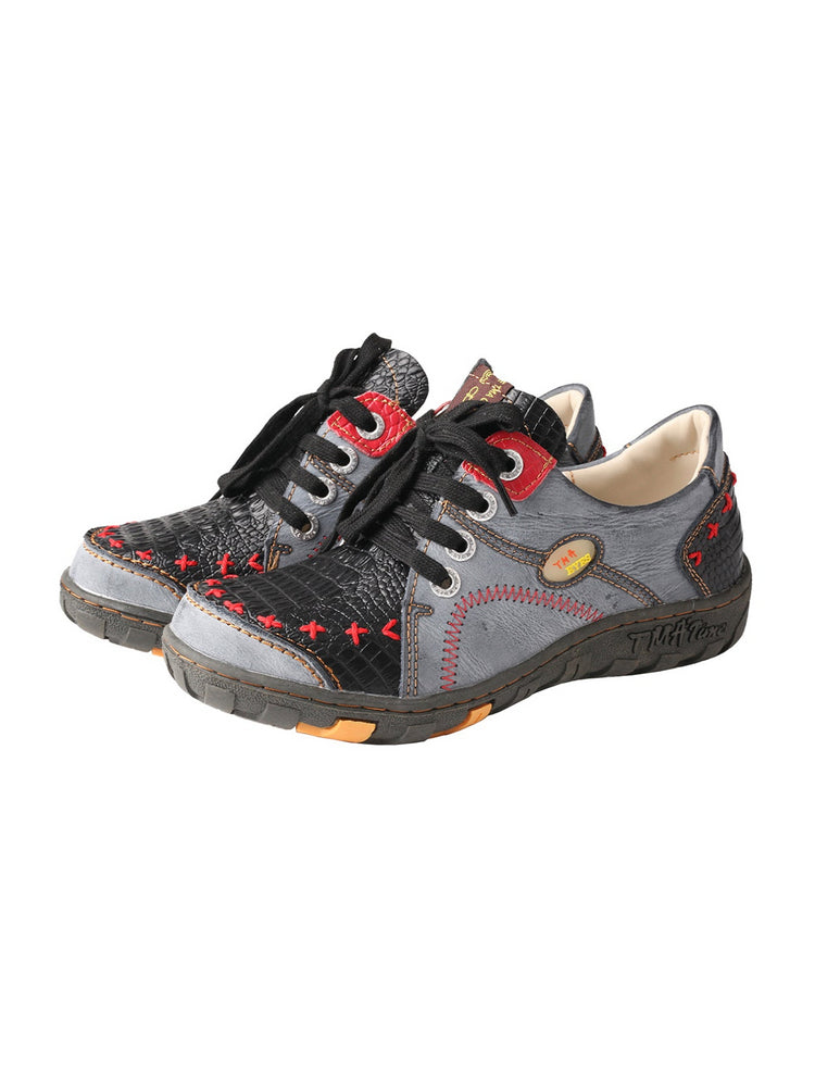 TMA EYES Vintage Flats  Crocodile Embossed PU Leather Slip-On Non-Slip Sole