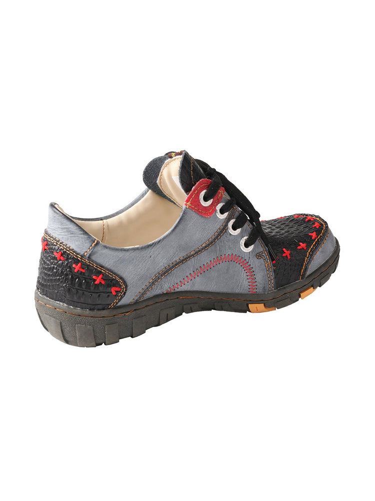 TMA EYES Vintage Flats  Crocodile Embossed PU Leather Slip-On Non-Slip Sole