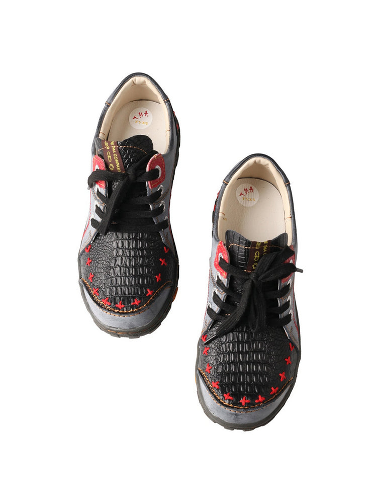 TMA EYES Vintage Flats  Crocodile Embossed PU Leather Slip-On Non-Slip Sole