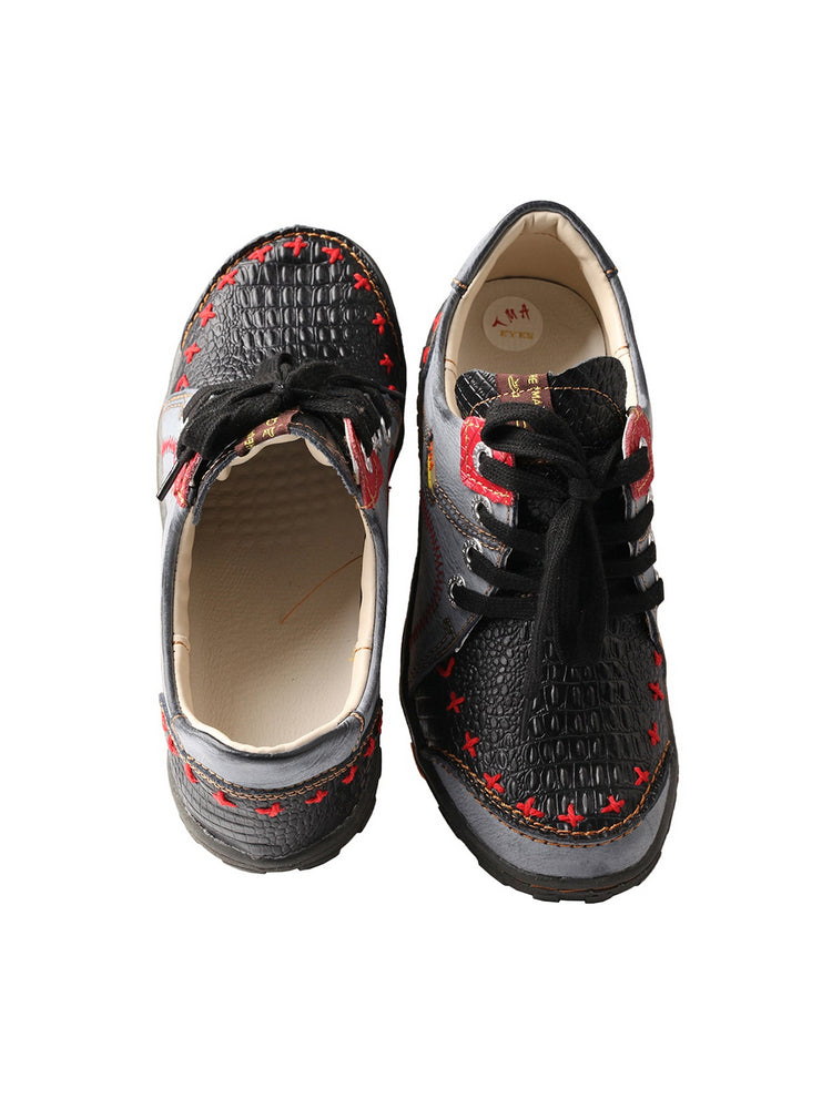 TMA EYES Vintage Flats  Crocodile Embossed PU Leather Slip-On Non-Slip Sole
