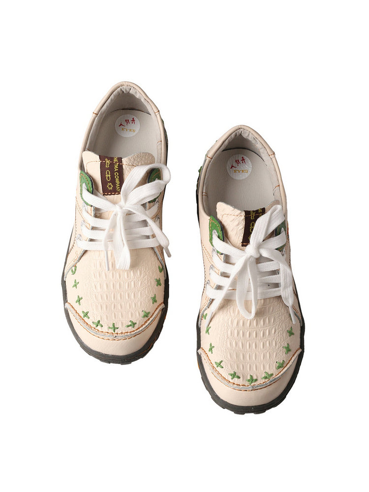 TMA EYES Vintage Flats  Crocodile Embossed PU Leather Slip-On Non-Slip Sole