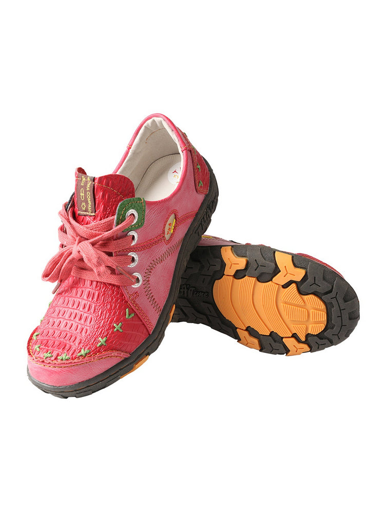 TMA EYES Vintage Flats  Crocodile Embossed PU Leather Slip-On Non-Slip Sole