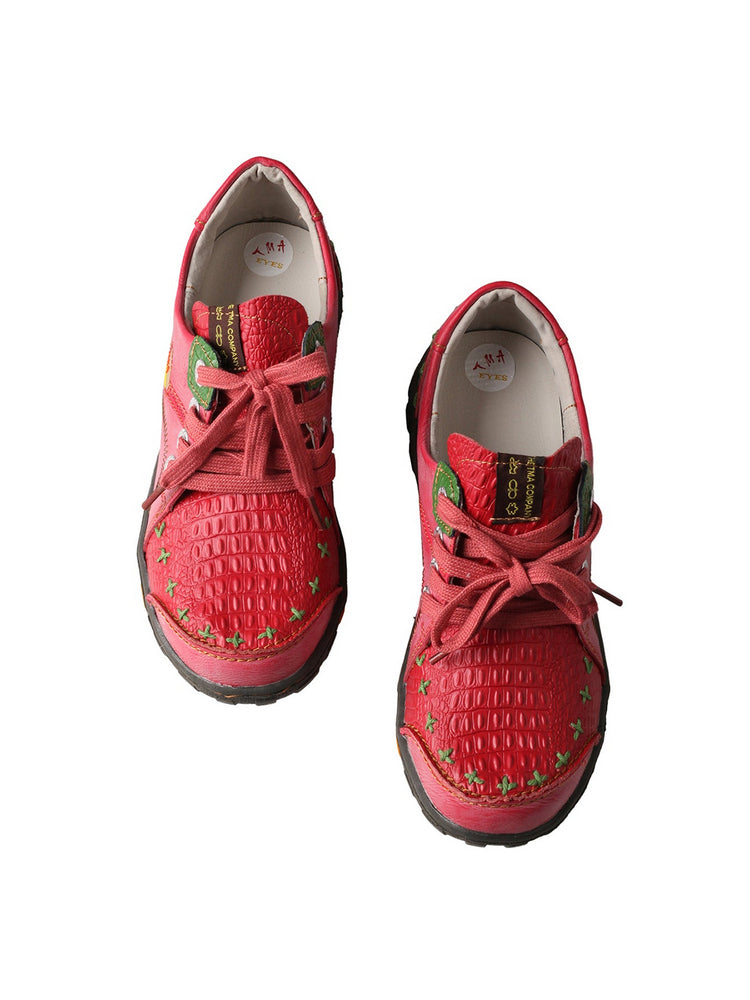 TMA EYES Vintage Flats  Crocodile Embossed PU Leather Slip-On Non-Slip Sole