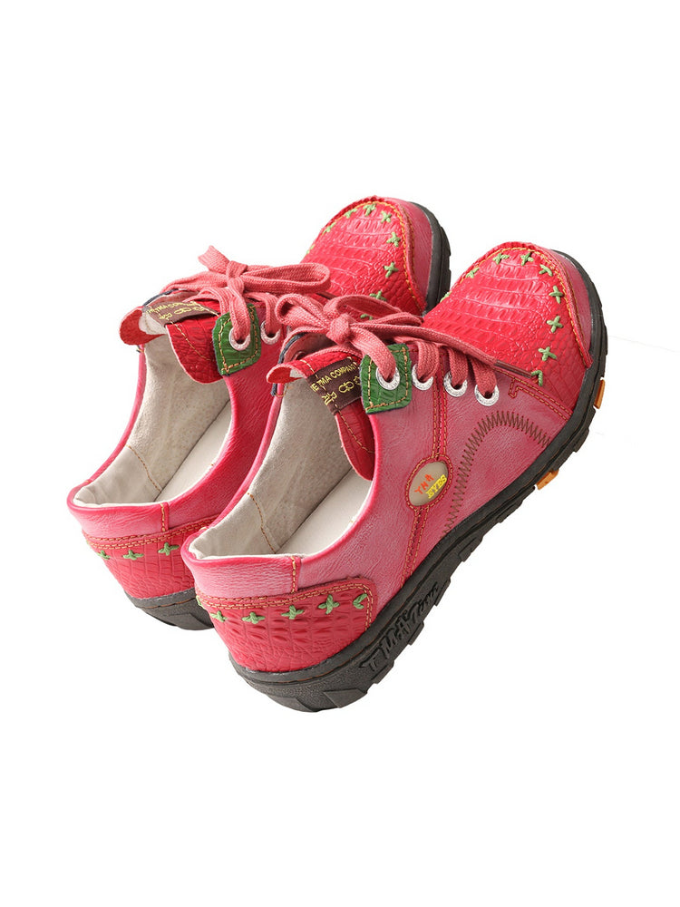 TMA EYES Vintage Flats  Crocodile Embossed PU Leather Slip-On Non-Slip Sole