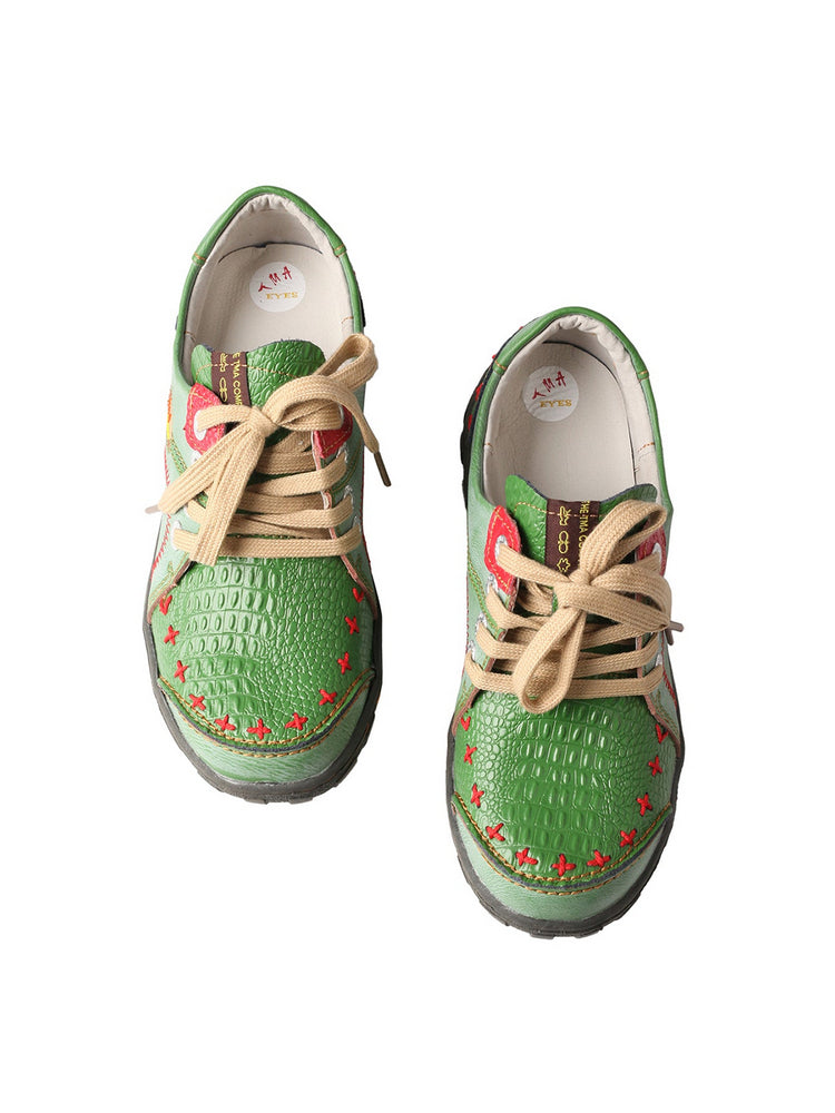 TMA EYES Vintage Flats  Crocodile Embossed PU Leather Slip-On Non-Slip Sole