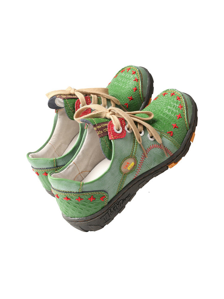 TMA EYES Vintage Flats  Crocodile Embossed PU Leather Slip-On Non-Slip Sole