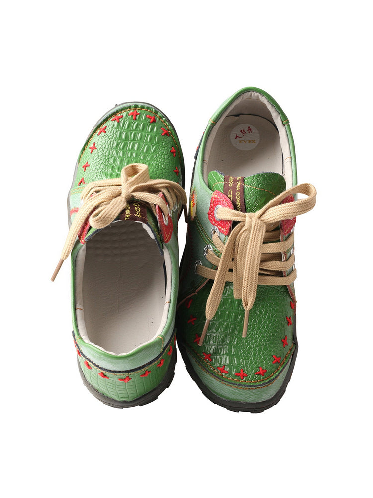 TMA EYES Vintage Flats  Crocodile Embossed PU Leather Slip-On Non-Slip Sole