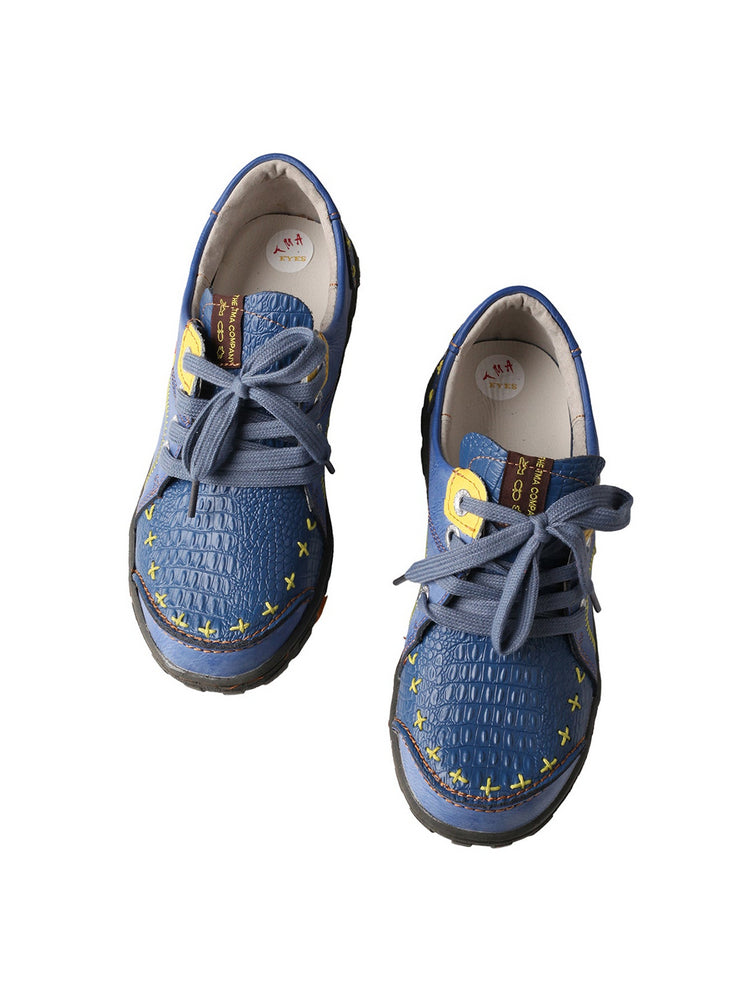 TMA EYES Vintage Flats  Crocodile Embossed PU Leather Slip-On Non-Slip Sole