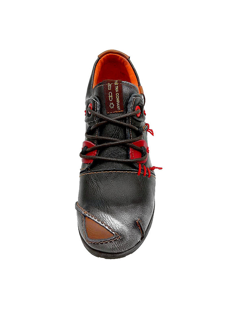 TMA EYES MAiA Hand Stitched Leather Shoes   Retro Lace-Up Low Heel Casual